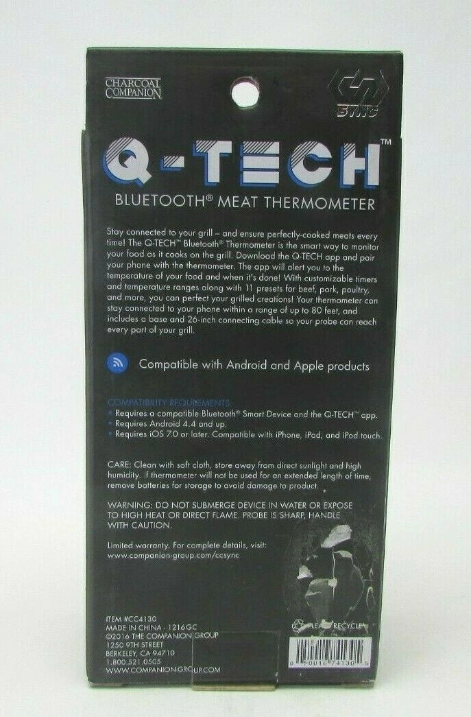 Charcoal Companion Q-Tech Bluetooth Meat Thermometer