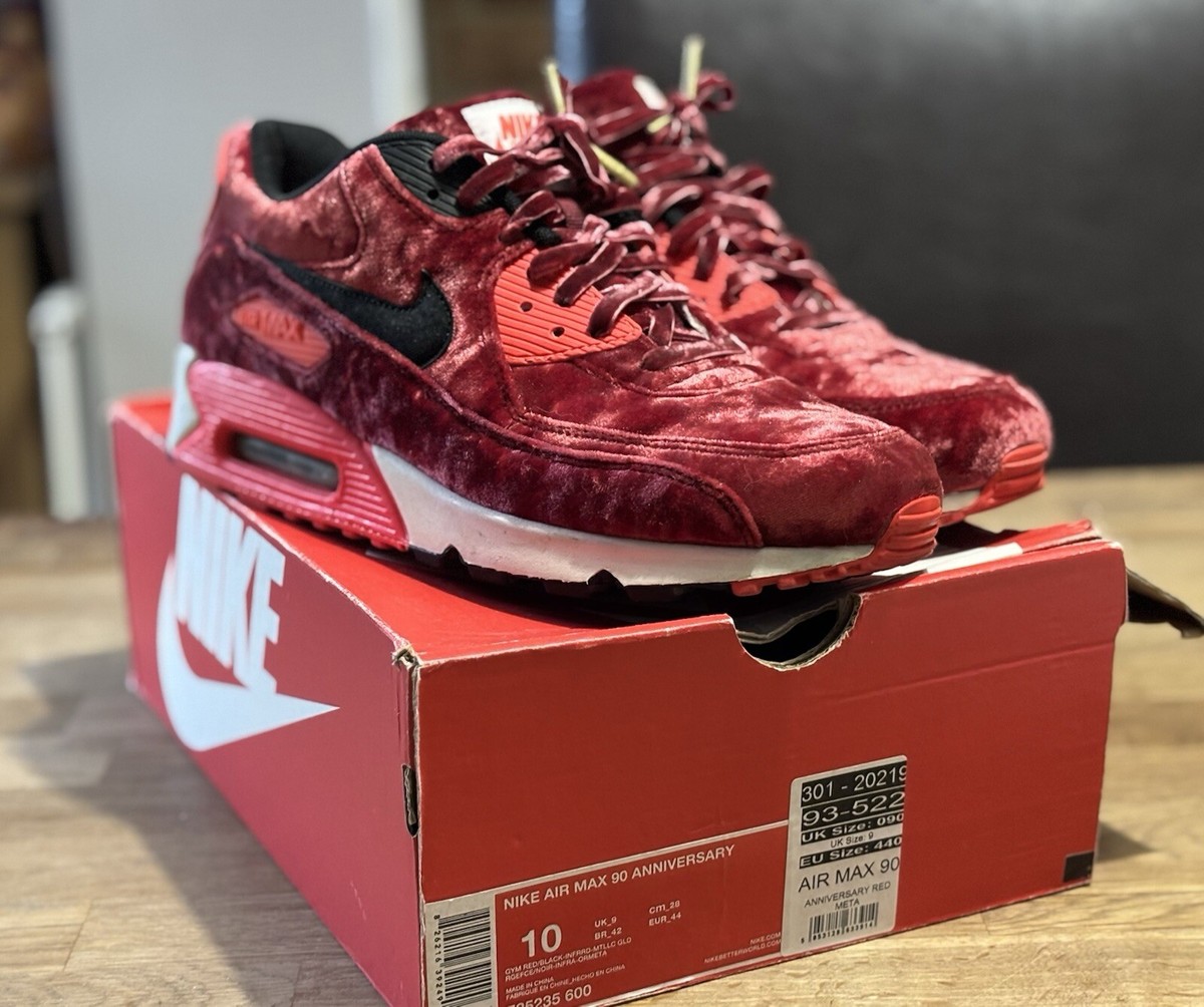 Nike Air Max 90 Anniversary Red Velvet Gym Red Black Infrared Gold White  UK9
