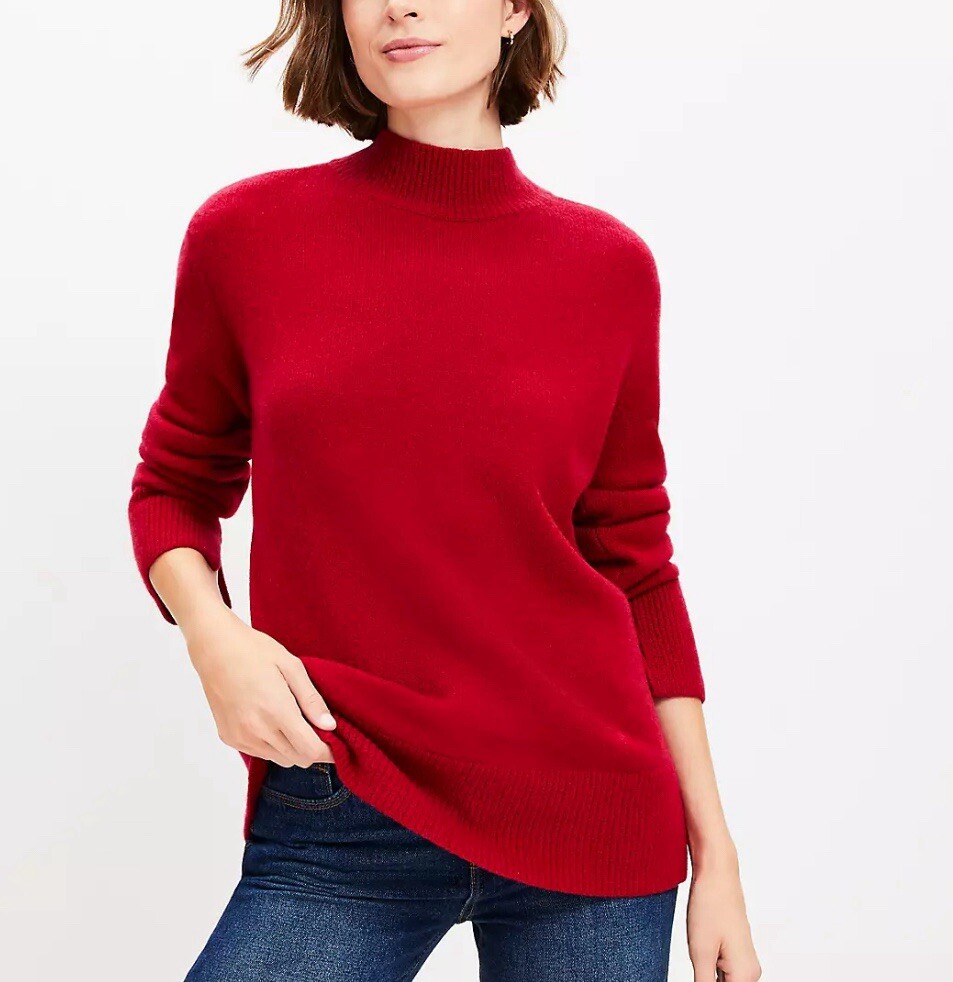 Ann Taylor Solid Red Long Sleeve Mock Neck Long S… - image 1