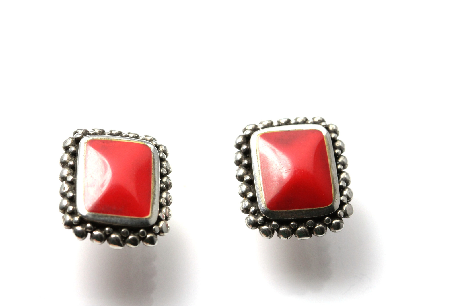 Rectangular Shape Red Stone Sterling Silver 925 E… - image 1