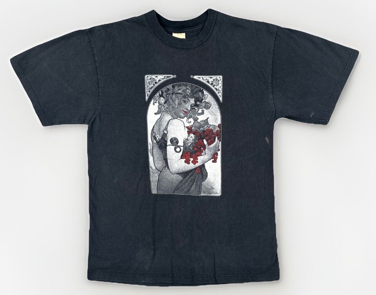 Vintage Jerzees 385 Mens Medium Black T Shirt Alphonse Mucha Fruit