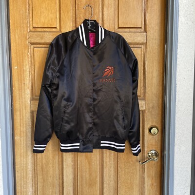 PRSVR Men's Varsity Metallic Open Front Embroidered Logo Bomber Jacket M