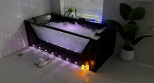VASCA IDROMASSAGGIO BAGNO 170X80 NERA RISCALDATA 30 GETTI LED BLUETOOTH TOUCH O3
