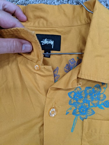 Stussy Hemd Herren Medium Hawaii Lounge Camp Knopfleiste gelb Blumen Schlaufenkragen - Bild 5 von 11