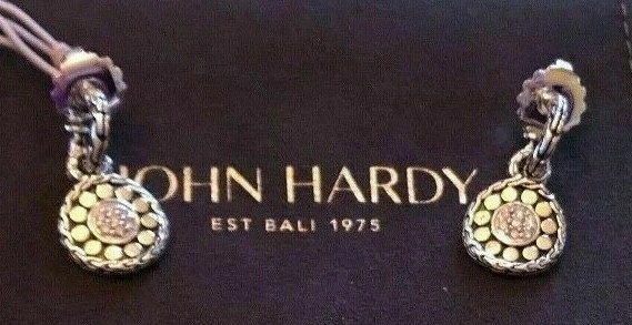 💕Pendientes colgantes John Hardy de oro de 18 quilates de plata esterlina con diamantes de punto aro pequeños ¡NUEVOS CON ETIQUETAS! Foto 2 de 4