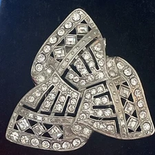 Vintage Whiting & Davis Art Deco SilverTone & Rhinestone Scarf Guard Clip S21