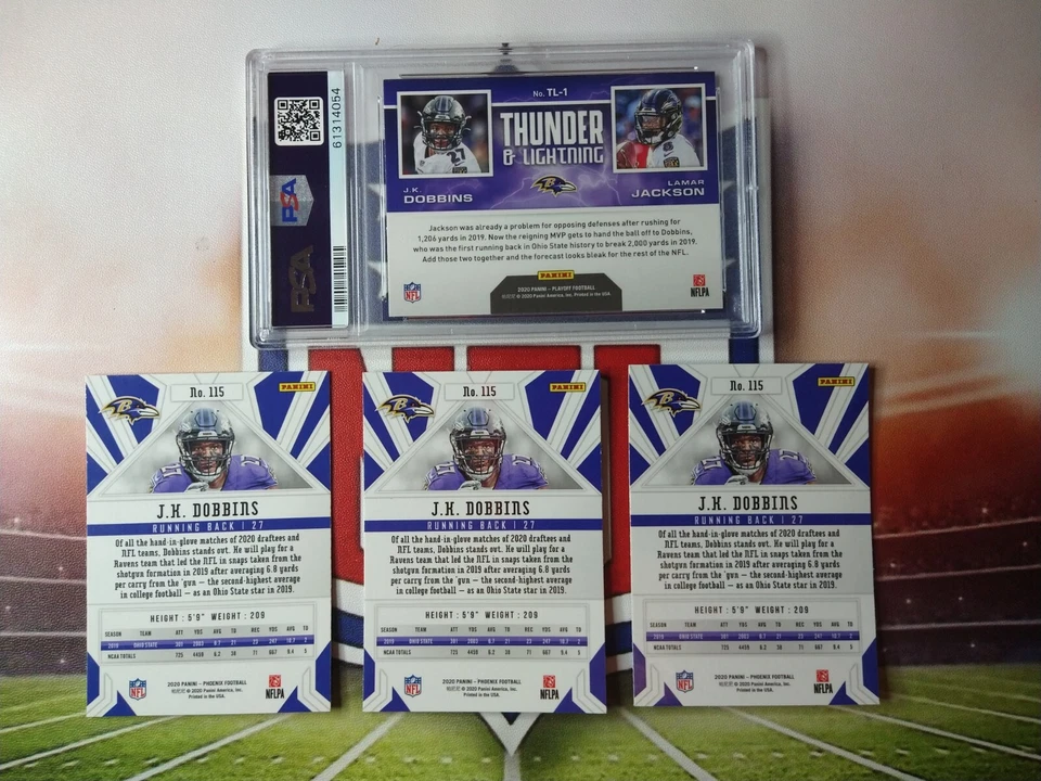 2020 Playoff Thunder & Lightning J.K. Dobbins Lamar Jackson PSA 10 Rookie RC ++ - Image 2 of 4