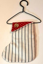 Lovely Hand Made Sewed Red White Blue Stripe Hanger Stocking Christmas Ornament