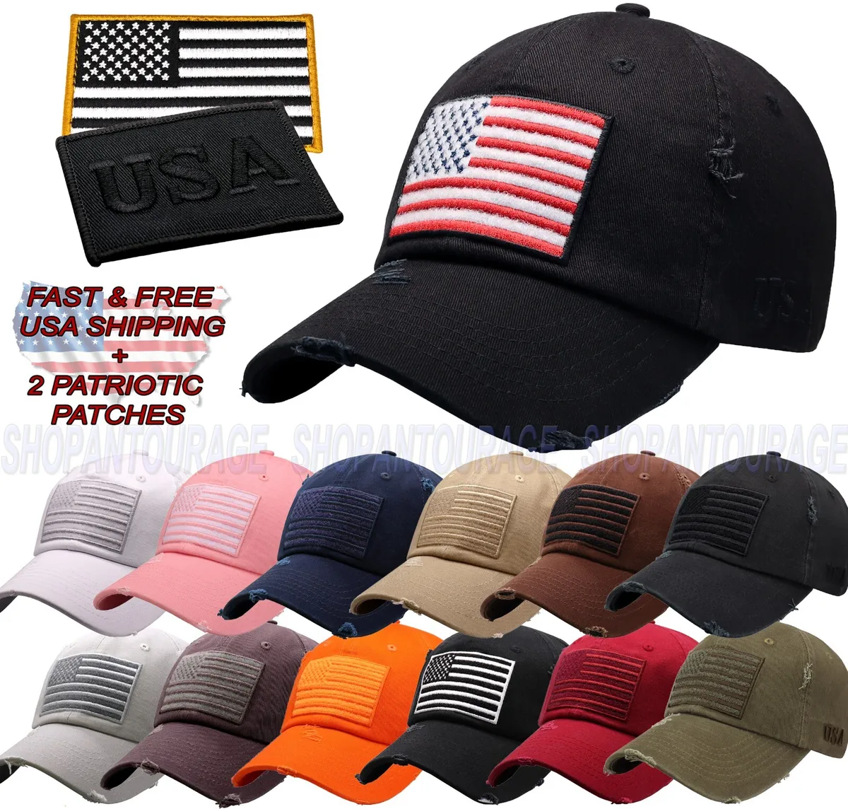 ANTOURAGE American Flag Vintage Tactical Baseball Hat for Men & Women +2  Patches