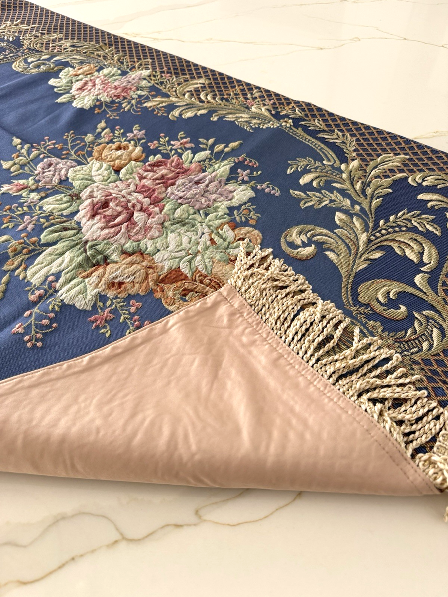 Elegant Blue Floral Janamaz 48×26 , Turkish Silk Viscose Prayer