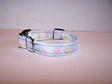 Wet Nose Designs Tulip Blooms Dog Collar Distressed light blue white Flowers