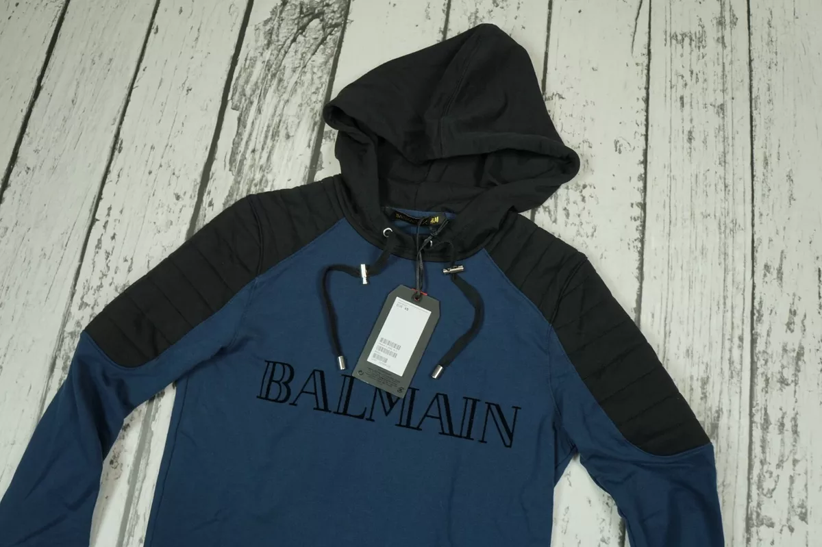 BALMAIN x H&amp;M Blue Hooded Logo Hoodie XS | eBay