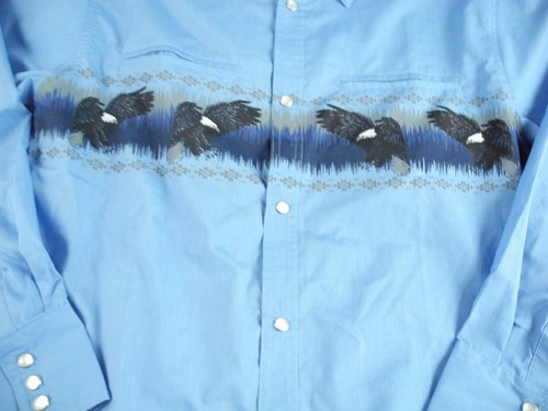 Camicia HIGH MEZZANOTTE da uomo Rodeo Cowboy WESTERN Eagle Rockabilly blu chiaro taglia Med. - Foto 3 di 7