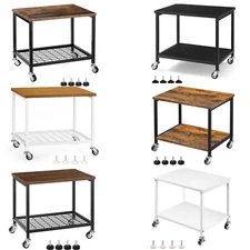 Under Desk Printer Stand, 2 Tier Printer Cart Rack w/Storage Shelf Wheels Office