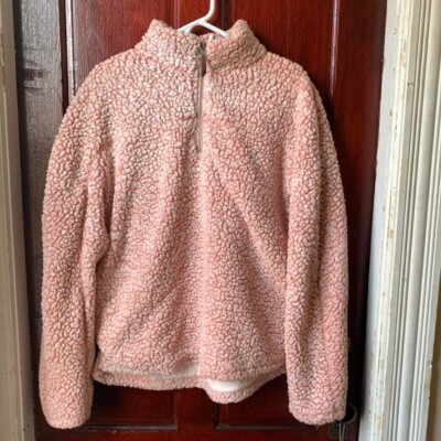 Pastel Pink White Soft fleece Texture oversized turtleneck sweater Medium Kawaii
