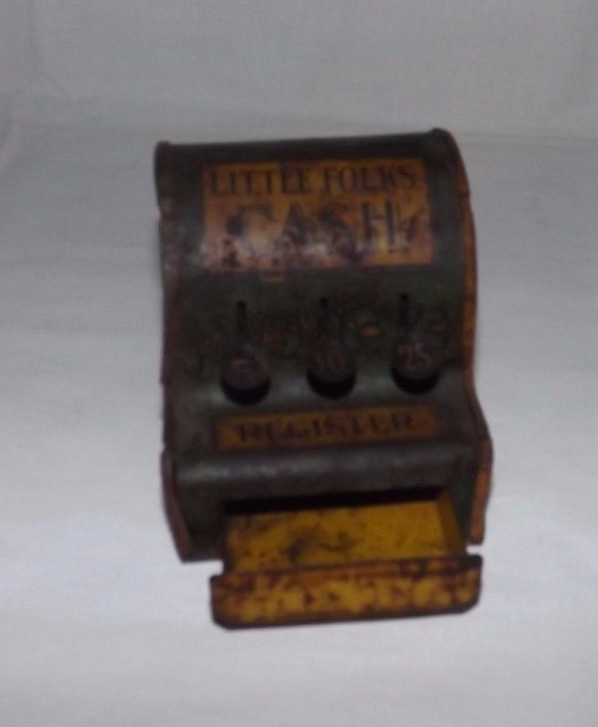 как выглядит Small Vintage Metal Toy LITTLE FOLKS CASH REGISTER Works AS IS фото