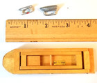 VINTAGE DOLLHOUSE COLLAPSIBLE WOOD/CLOTH IRONING BOARD, 2 METAL IRONS — photo 2