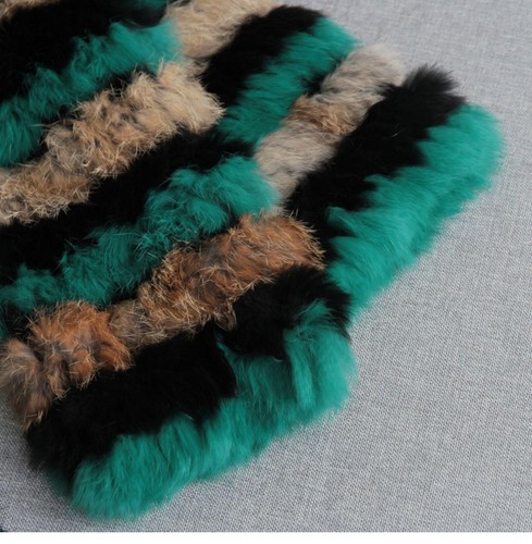 Cappotto soprabito donna girocollo vera pelliccia di coniglio medio lungo manica 3/4 righe caldo - Foto 15 di 20