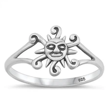 925 Sterling Silver Sun Ring Nature Sunshine Fashion Band 11.3mm Size 5-10
