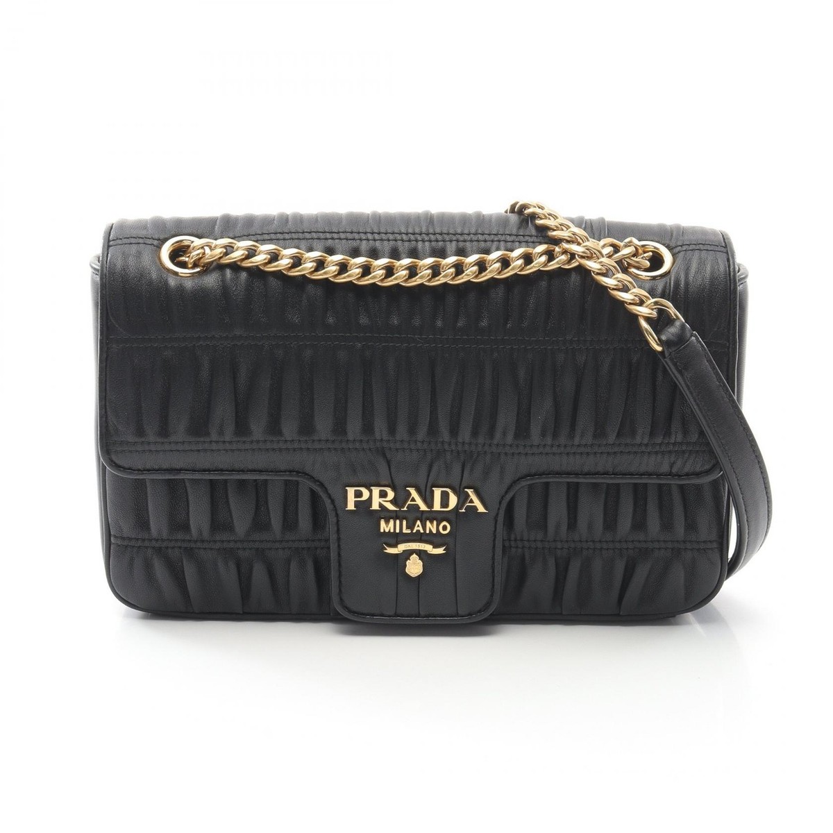 ショルダーバッグ・ポシェット Prada Gaufre Leather Chain Shoulder Bag Black Prada Black Leather Gaufre Chain Shoulder Bag Prada | TLC