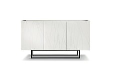 Dressoir 3 Ante Portable Moderne Blanc Rectangulaire Avec Verre pour Salon