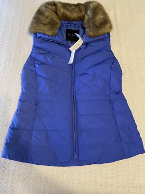 NWT Talbots Down Filled Faux Fur Collar Full Zip Puffer Vest Size