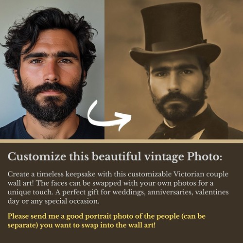 Custom Victorian Couple Wall Art Print – Personalized Romantic Vintage Portrait - Picture 4 of 40