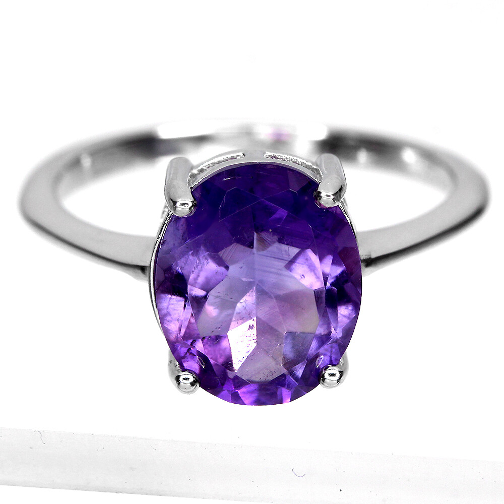 925 Sterling Silver Ring Oval Amethyst 11x9mm Natural Gemstone