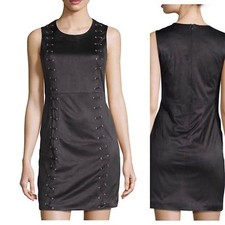 DESIGN HISTORY SLEEVELESS FAUX SUEDE LACE-UP MINI DRESS, MEDIUM, ONYX