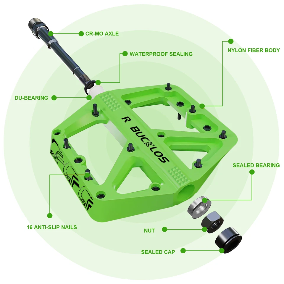 BUCKLOS MTB Pedales Bicicleta Rodamiento Plano Sellado Nylon Bicicleta Carretera Plataforma Ampliar EE. UU. Foto 4 de 4