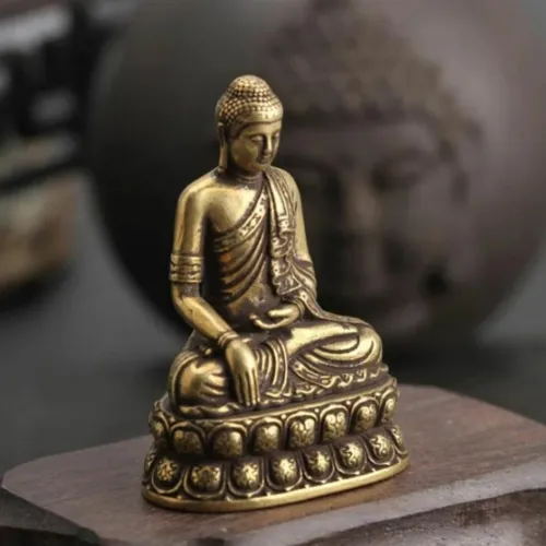 1X Piccola Statua Ottone Tibet Buddhismo Bronzo Buddha Buddista Sakyamuni Figura - Foto 1 di 7