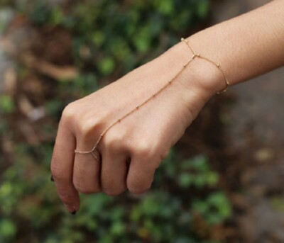 Gold Silver Indian Finger Ring Hand Harness Chain Bracelet Jewellery  Designer