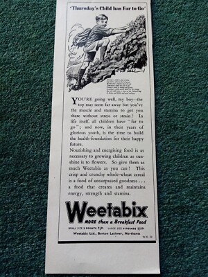 El70 Ephemera 1944 Reklame Weetabix Donnerstagskind hat noch weit vor sich 