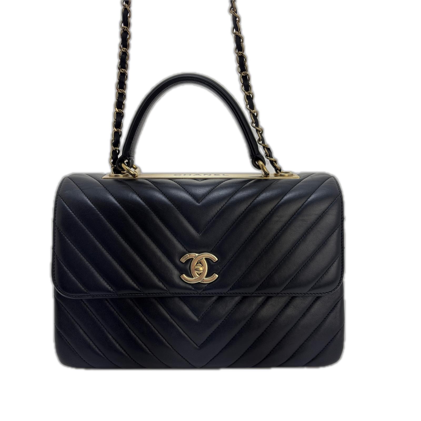 Chanel Trendy CC V-Stitch 2way Chain Shoulder Black / GP Shoulder Bag #DB1690