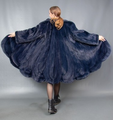 18628 NEW GLAMOROUS REAL BLUE MINK COAT FUR JACKET SWINGER PELZ BEAUTIFUL SIZE M