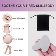 Stainless Steel Gua Sha Facial Tool Metal Silver Guasha for Face Chin Jawline...