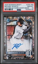 MICHAEL OLIVETO | 2025 Bowman Draft | Sunflower Seeds Auto 5/5 📚| PSA 10 Pop 1