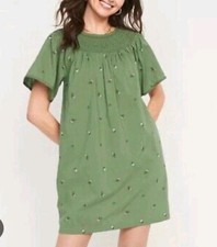 Old navy Cottage Core Green Floral Short Sleeve Embroidered Dress SIZE M
