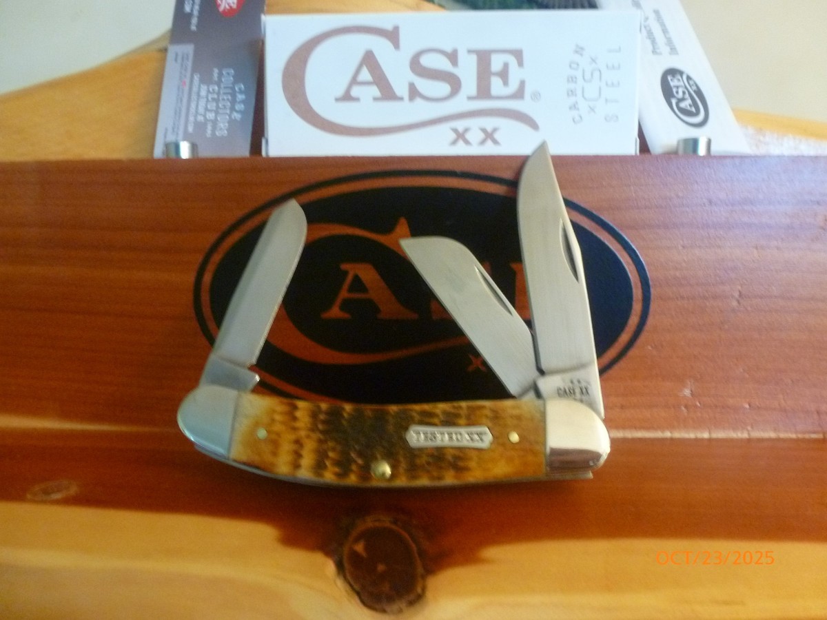 Case XX #51393 Burnt Amber Rogers Jig Bone 3-Blade Sowbelly