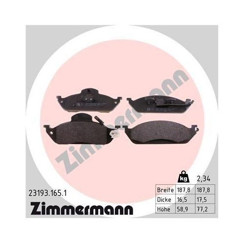 Plaquettes de frein à disque Zimmermann 23193.165.1 anti-bruit et endurance