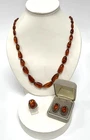 Vintage Amber & 925 Silver Necklace, Ring & Earrings Collection: Tested, 31.3gm