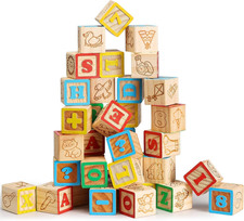 Wooden ABC Blocks 40PCS Stacking Blocks Baby Alphabet Letters, Counting, Buildin