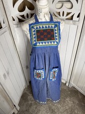 Vintage Blue Prairie Apron Cottagecore Quilted Folk Farmhouse Kitchen