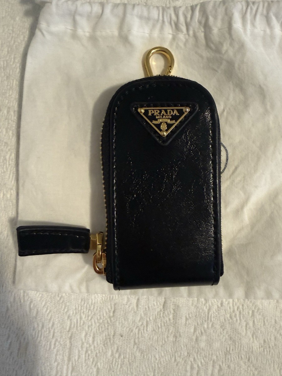 PRADA Milano Leather Keychain/Bag Attachment Case Logo Pouch Coin