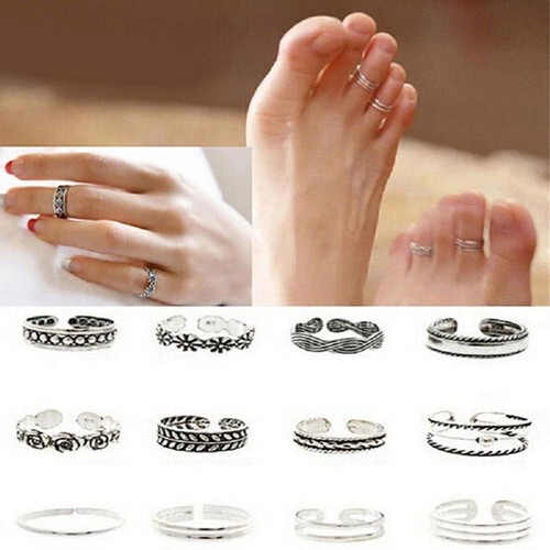12PCs/set Women Fashion Simple Toe Rings Adjustable Jewelry Beach Foot ...