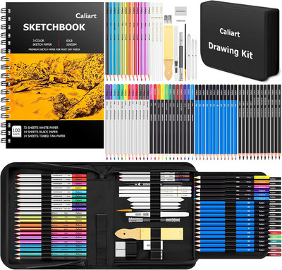 176PCS Art Supplies Sketching Kit with 100 Sheets 3-Color Sketch Book, Graphite 