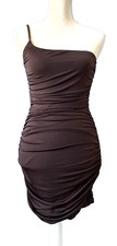 LULUS Brown Bodycon Dress One Shoulder Ruched Sleeveless Stretch Lined Size S