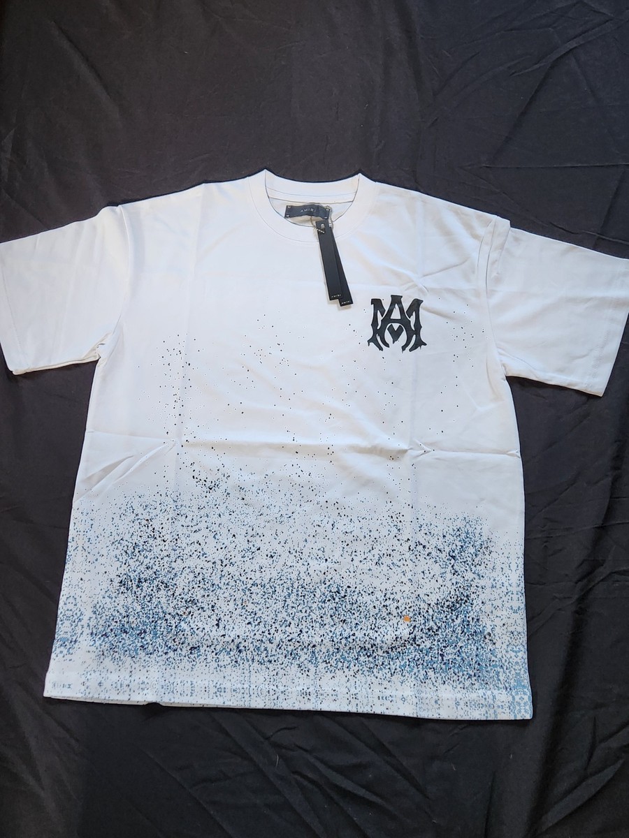 Amiri White T Shirt With Light Blue Graphic Design (BRAND