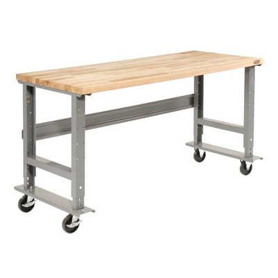 Mobile Adjustable Height Workbench Maple Butcher Block Square Edge 72''W x 30''D