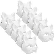 10PCS Cat Masks Therian Mask White Blank Animal Mask Base Halloween Costume